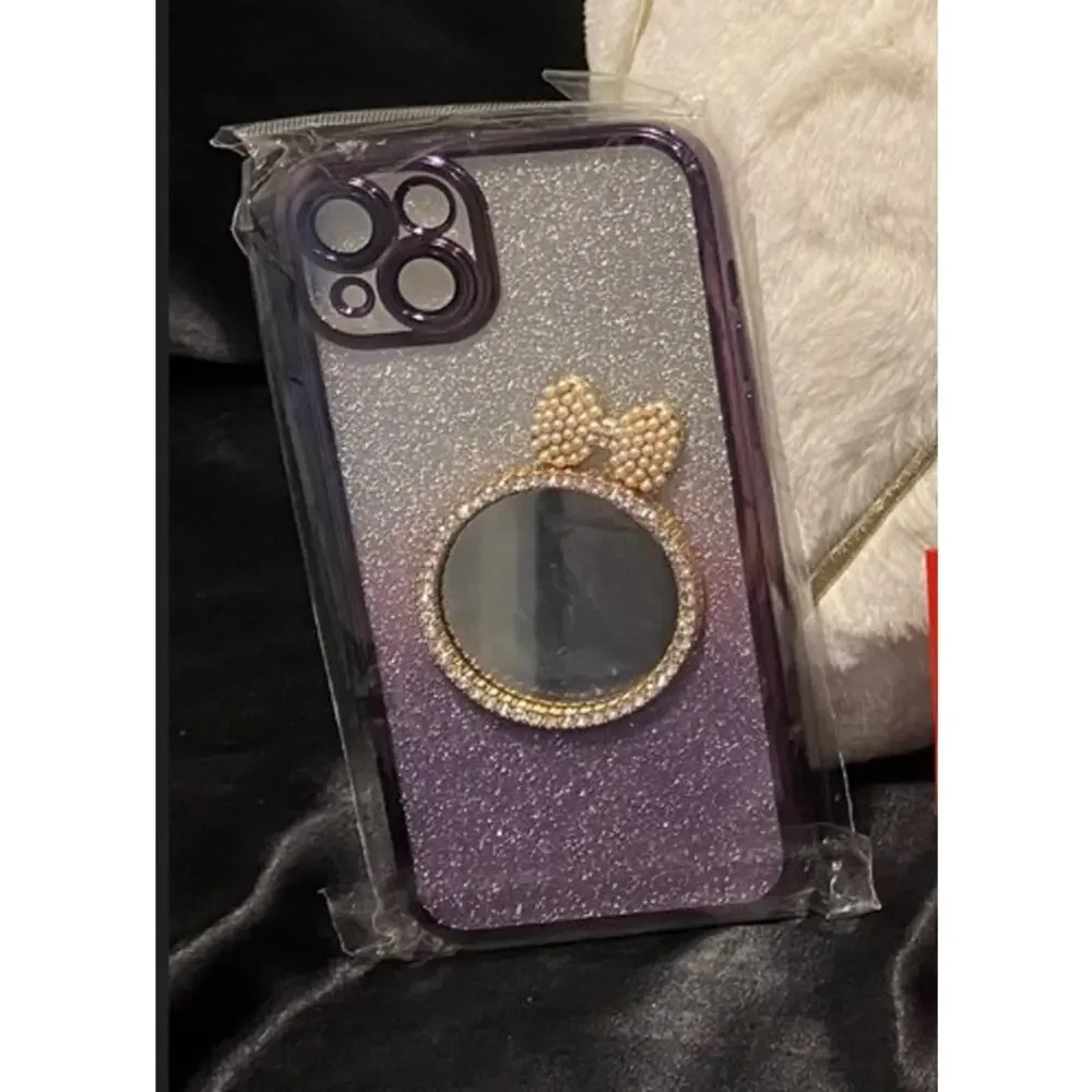 iPhone 15 Plus Phone Case - Lilac, Purple & Silver Glitter, or Screen Protector